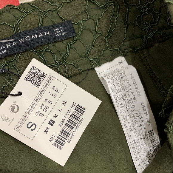 Zara lace green asymmetrical side buttons skirt - Picture 4 of 8